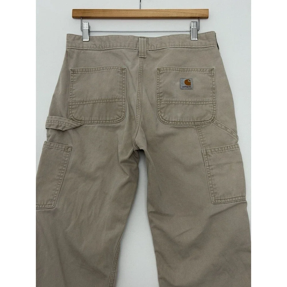 Carhartt Pants Mens 30x32 Khaki Relaxed Fit Canvas Carpenter Workwear B324 FDK